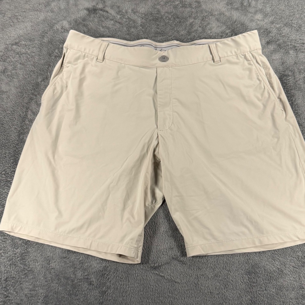 Johnnie-O Performance Mens Golf Shorts 38 Beige Stone Pull On Stretch Flat Front